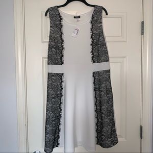 White with black lace outlines dress